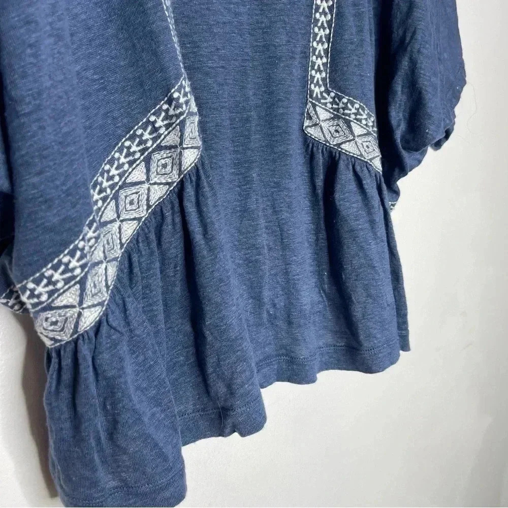 Akemi + Kin Anthropologie Shirt Blue Linen Crop Blouse Size Small - Picture 6 of 8
